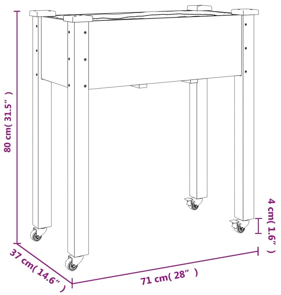 Floreira c/ forro e rodas 71x37x80 cm abeto maciço cinzento