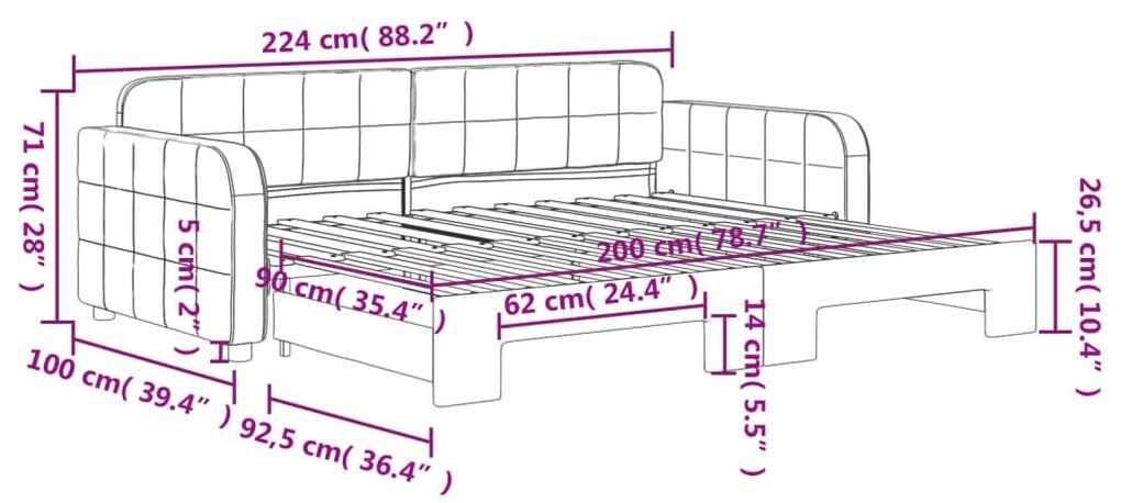 Sofá-cama com gavetão 90x200 cm veludo preto