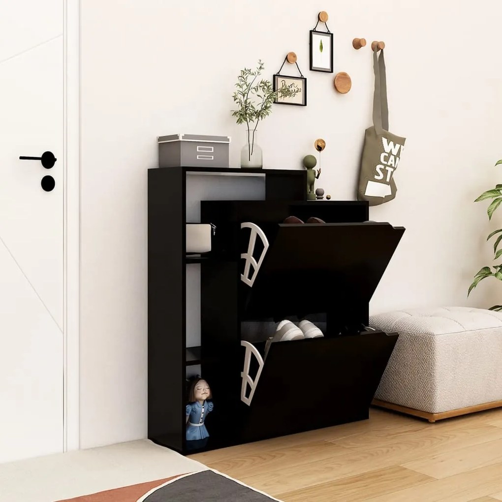vidaXL Sapateira 79,5x24x90,5 cm contraplacado preto