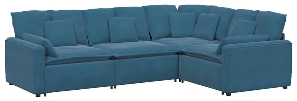 Sofá modular com almofadas veludo azul