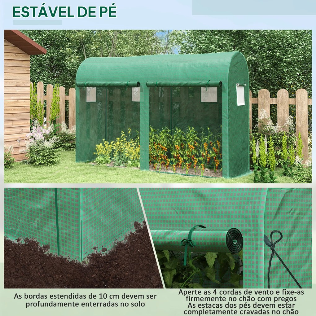 Estufa Jardim Tipo Túnel com 4 janelas e 2 portas para Plantas de PE d