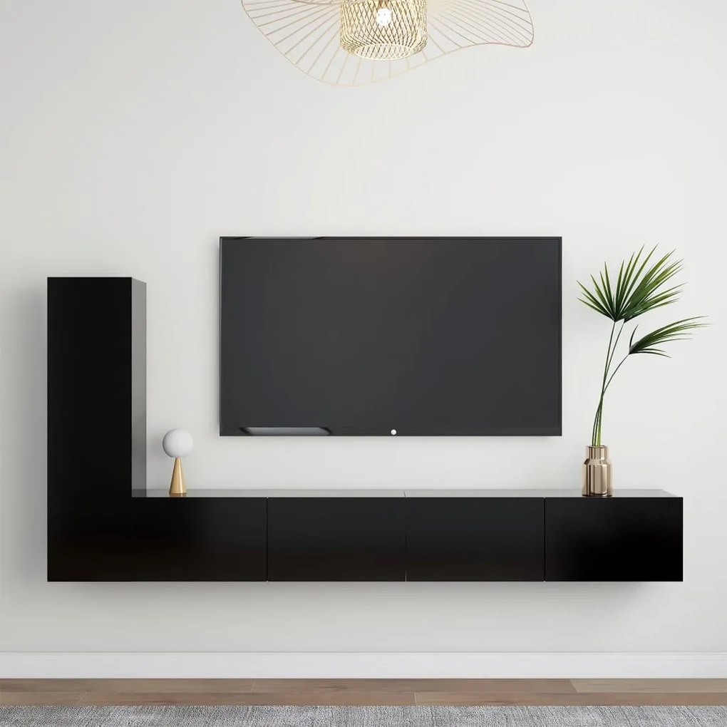 vidaXL 3 pcs conjunto de móveis de TV derivados de madeira preto