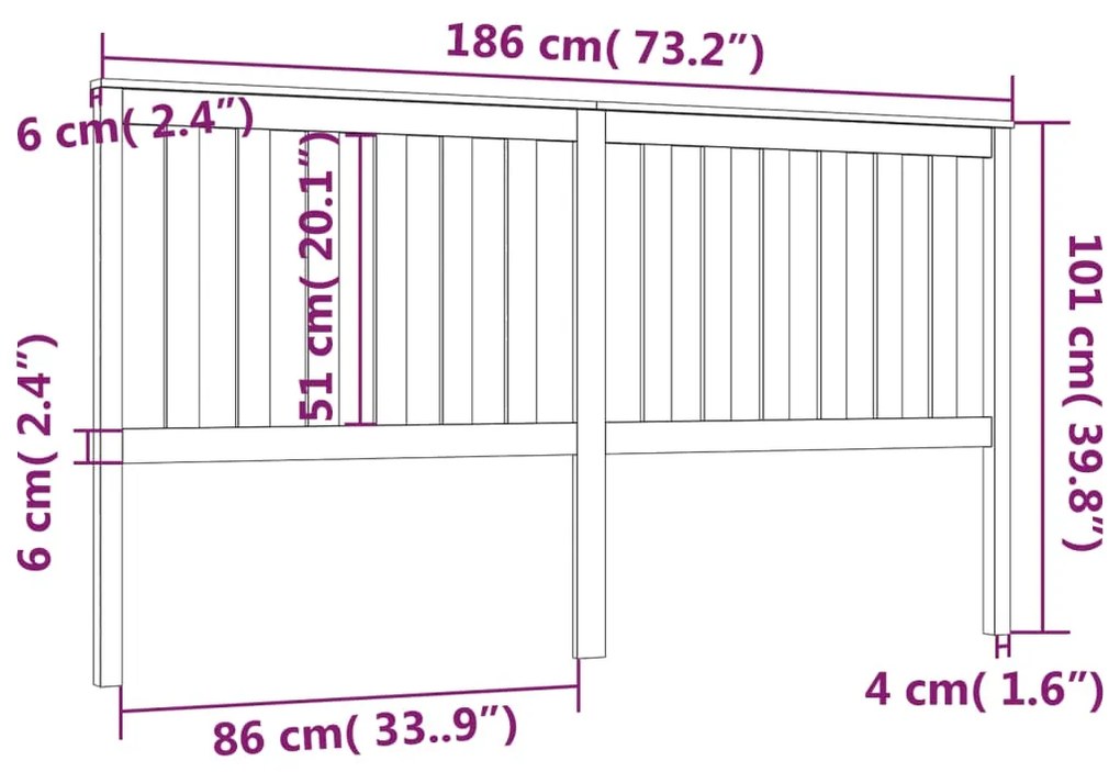 Cabeceira de cama 186x6x101 cm pinho maciço