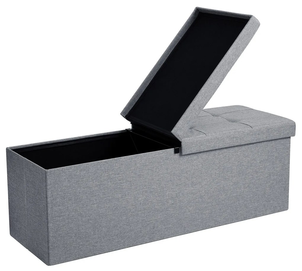 Banco dobrável SONGMICS 120L, caixa de armazenamento, cubo de armazenamento, tampa basculante, banco para sapatos, pufe, capacidade de carga de 300 kg, cinza claro, 110 x 38 x 38 cm LSF71G