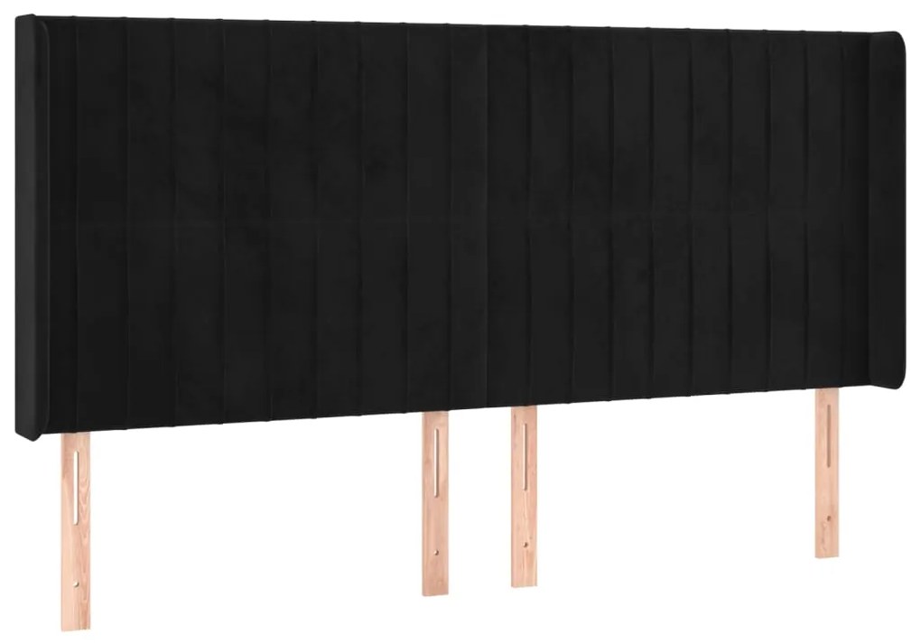 Cabeceira de cama c/ luzes LED veludo 183x16x118/128 cm preto