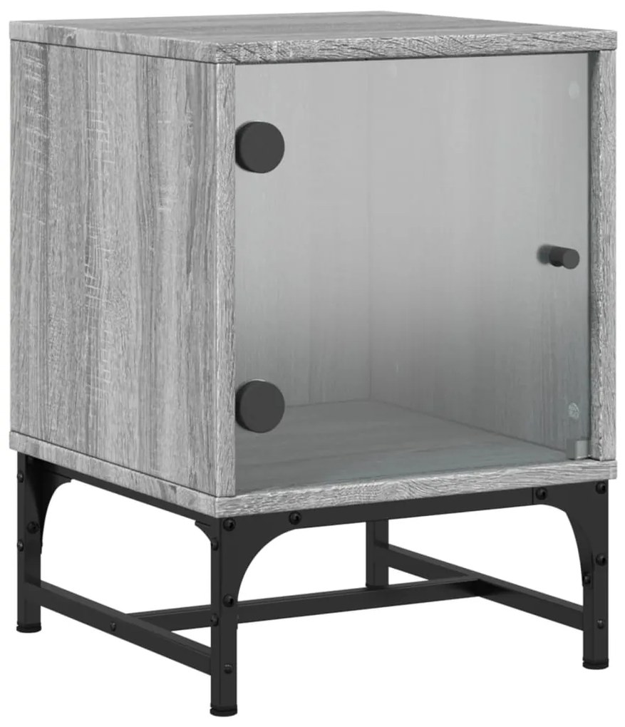 Mesa cabeceira c/ portas vidro 2 pcs 35x37x50cm cinzento sonoma