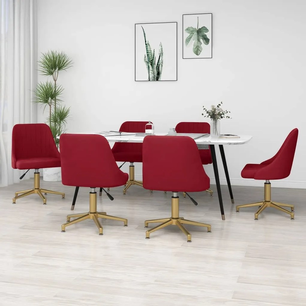 vidaXL Cadeiras de jantar giratórias 6 pcs veludo vermelho tinto