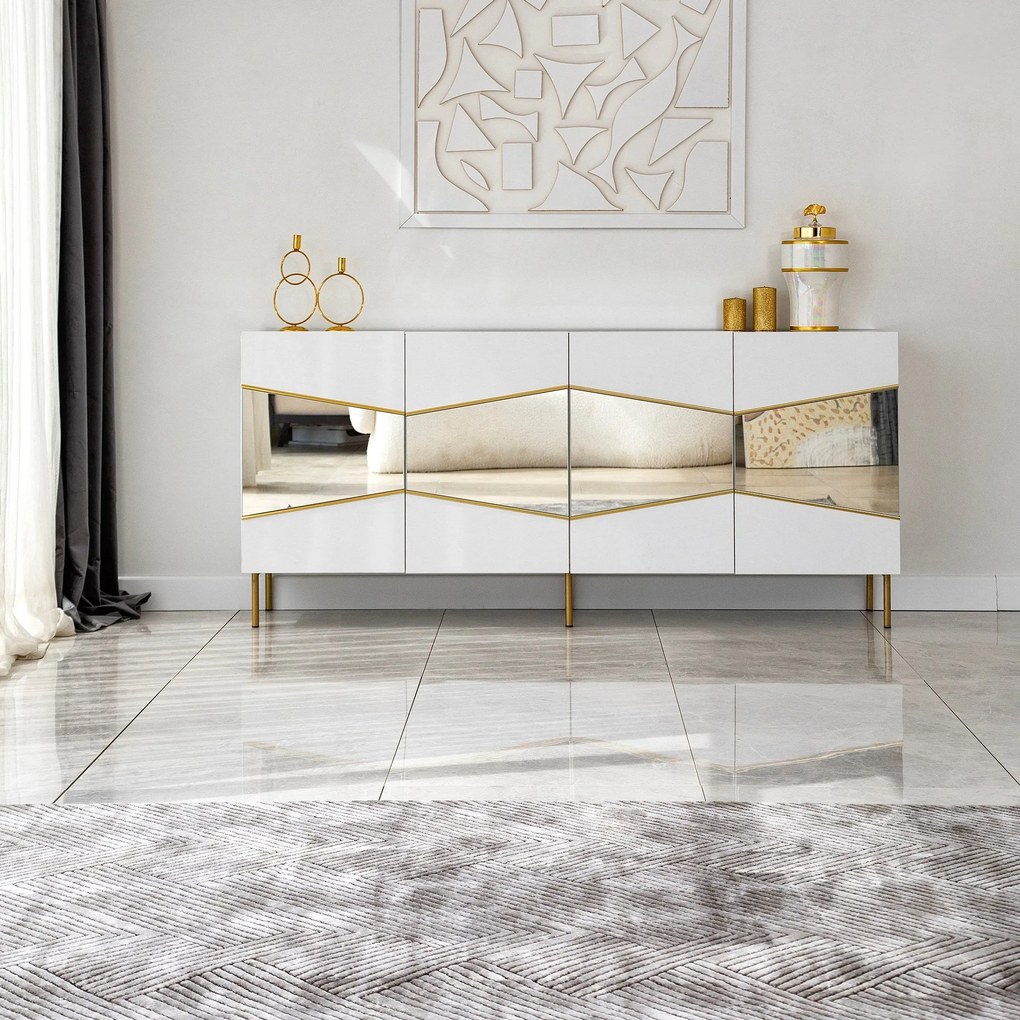 Console Nice – Branco/Ouro – 180x80x40 cm