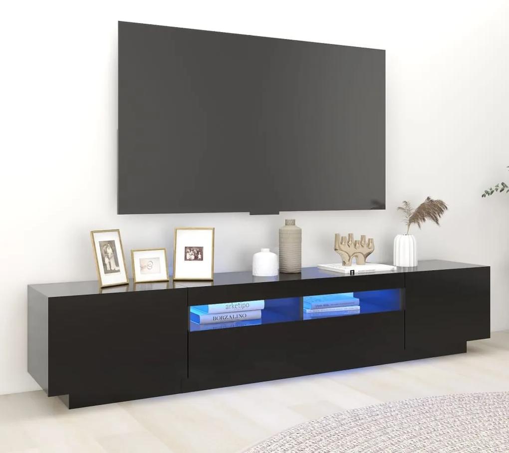 Móvel de TV com luzes LED 200x35x40 cm preto