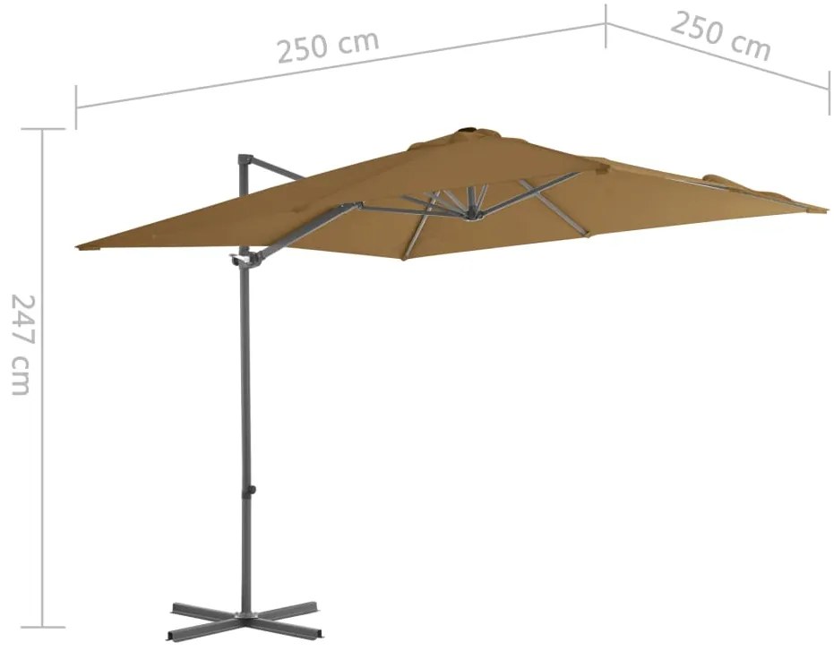 Guarda-sol cantilever c/ poste aço 250x250 cm cinza-acastanhado