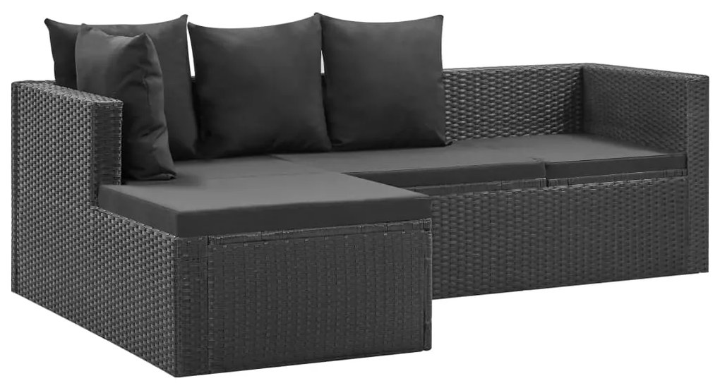 4 pcs conjunto lounge de jardim c/ almofadões vime PE preto