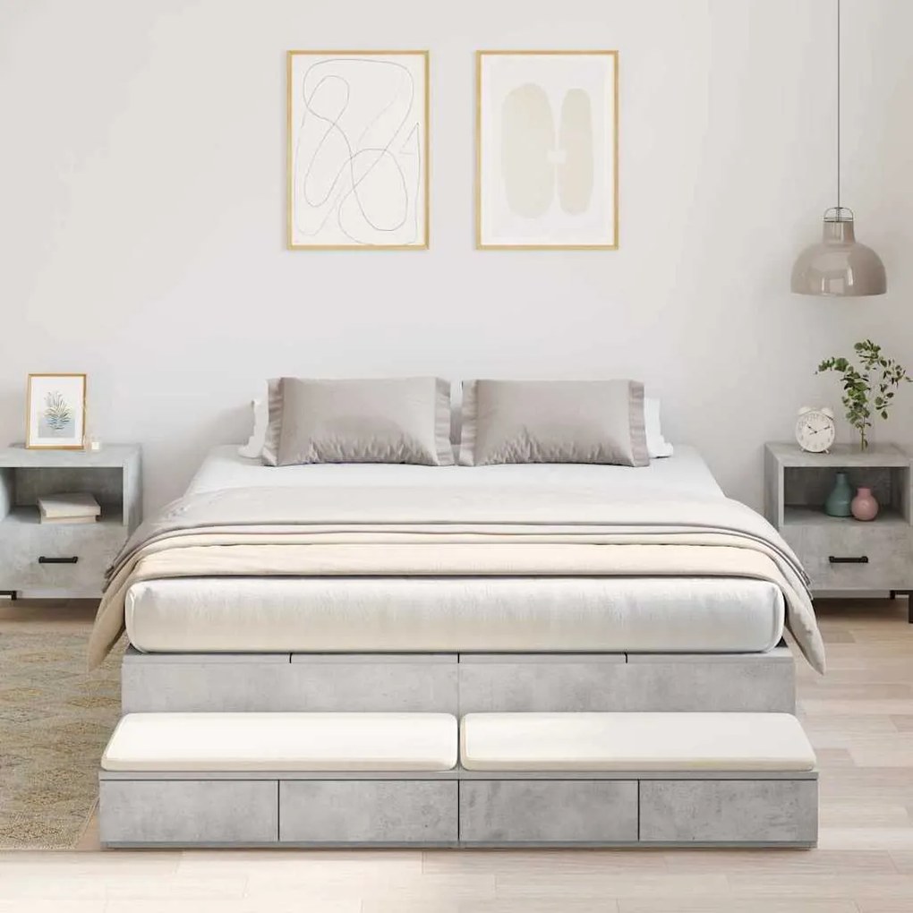Estrutura de Cama Storage Cinza Concreto 135x190 cm