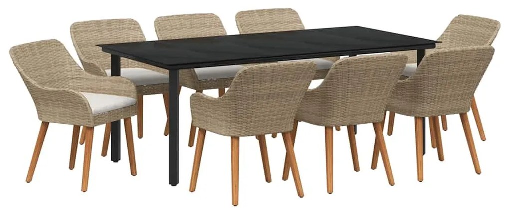 Conjunto de Jantar para Jardim de 9 Peças Bege em Rattan Polipropileno