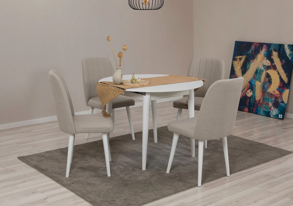 Conjunto de Mesa de Jantar Extensível e Cadeiras Vina – Branco e Creme