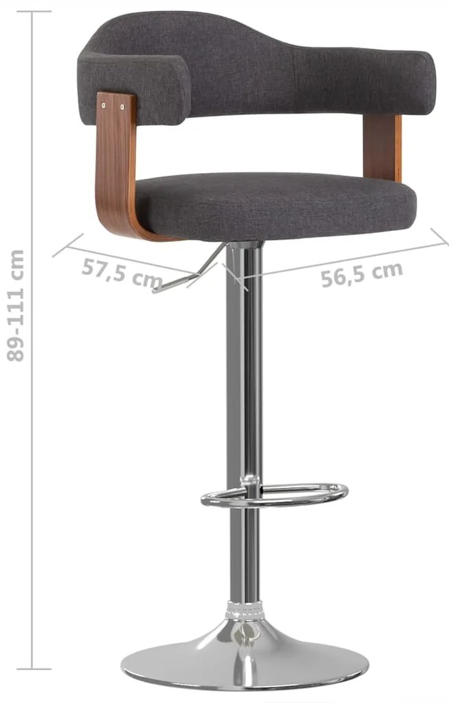 Bancos de bar 2 pcs tecido e madeira curvada cinzento-escuro