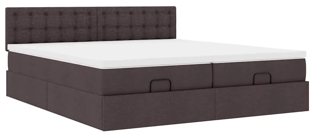 Estrutura de cama otomana com colchões tecido castanho escuro