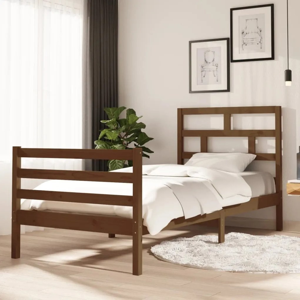 vidaXL Estrutura de cama 90x200cm madeira de pinho maciça castanho-mel