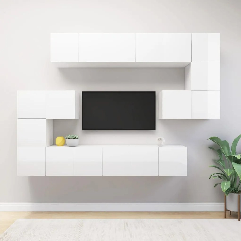 vidaXL 10 pcs conjunto de móveis de TV derivados de madeira branco