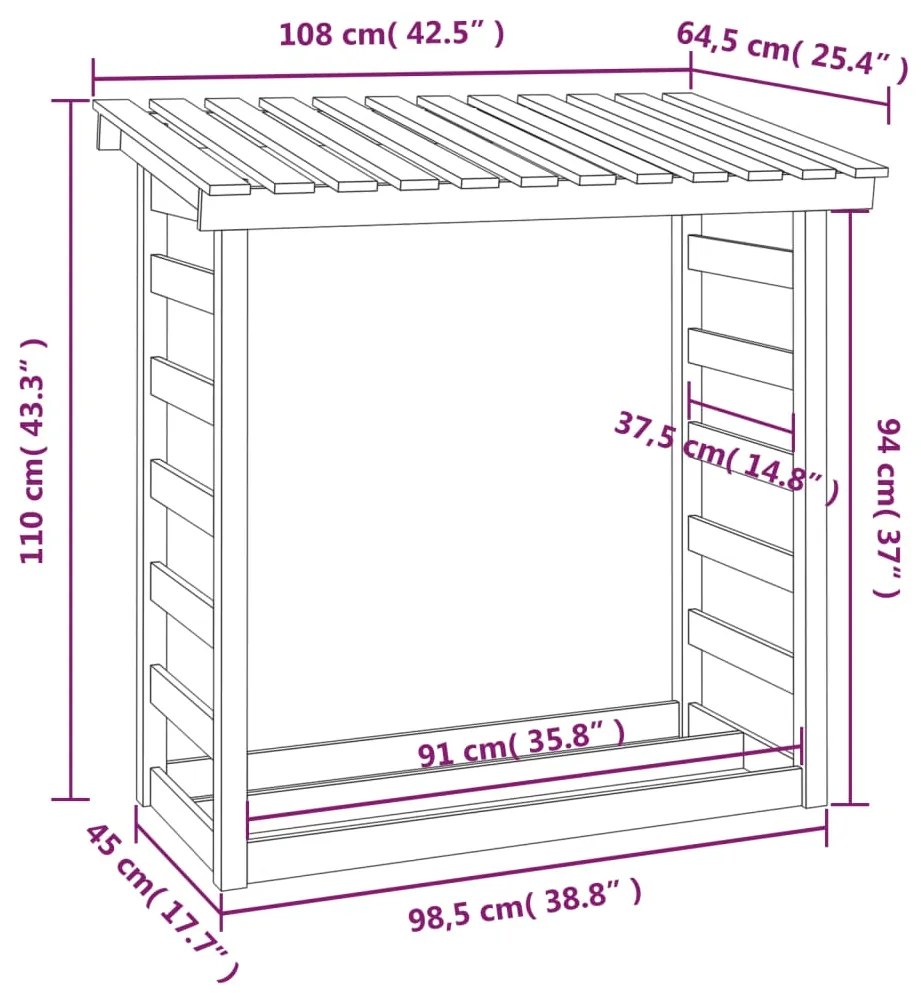 Suporte para lenha 108x64,5x110 cm pinho maciço branco