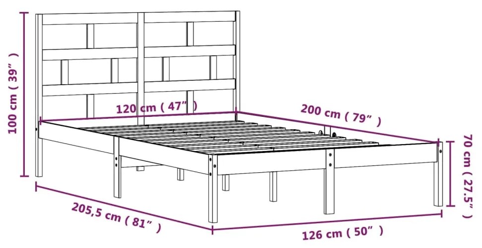 Estrutura de cama 120x200 cm madeira pinho maciço castanho mel