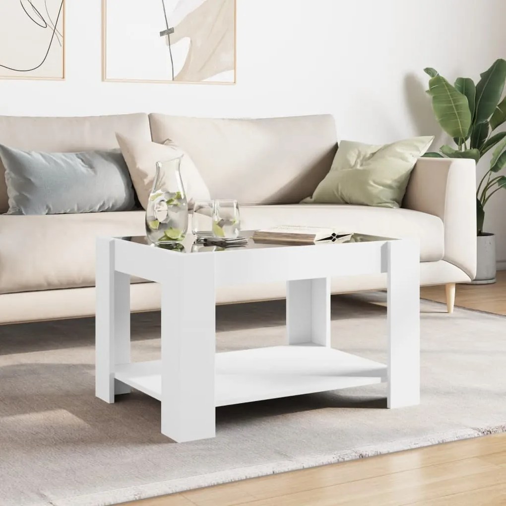 Mesa de centro c/ LEDs 73x53x45 cm derivados de madeira branco