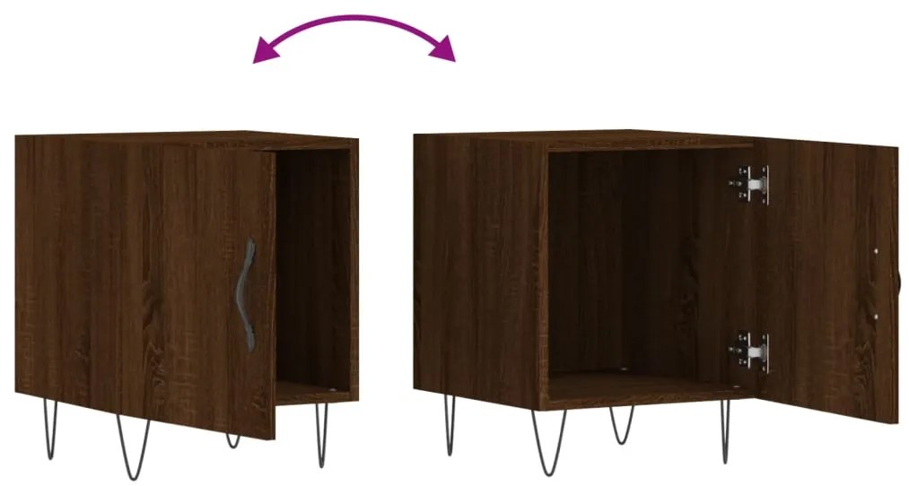 Mesa cabeceira 2pcs 40x40x50cm deriv. madeira carvalho castanho
