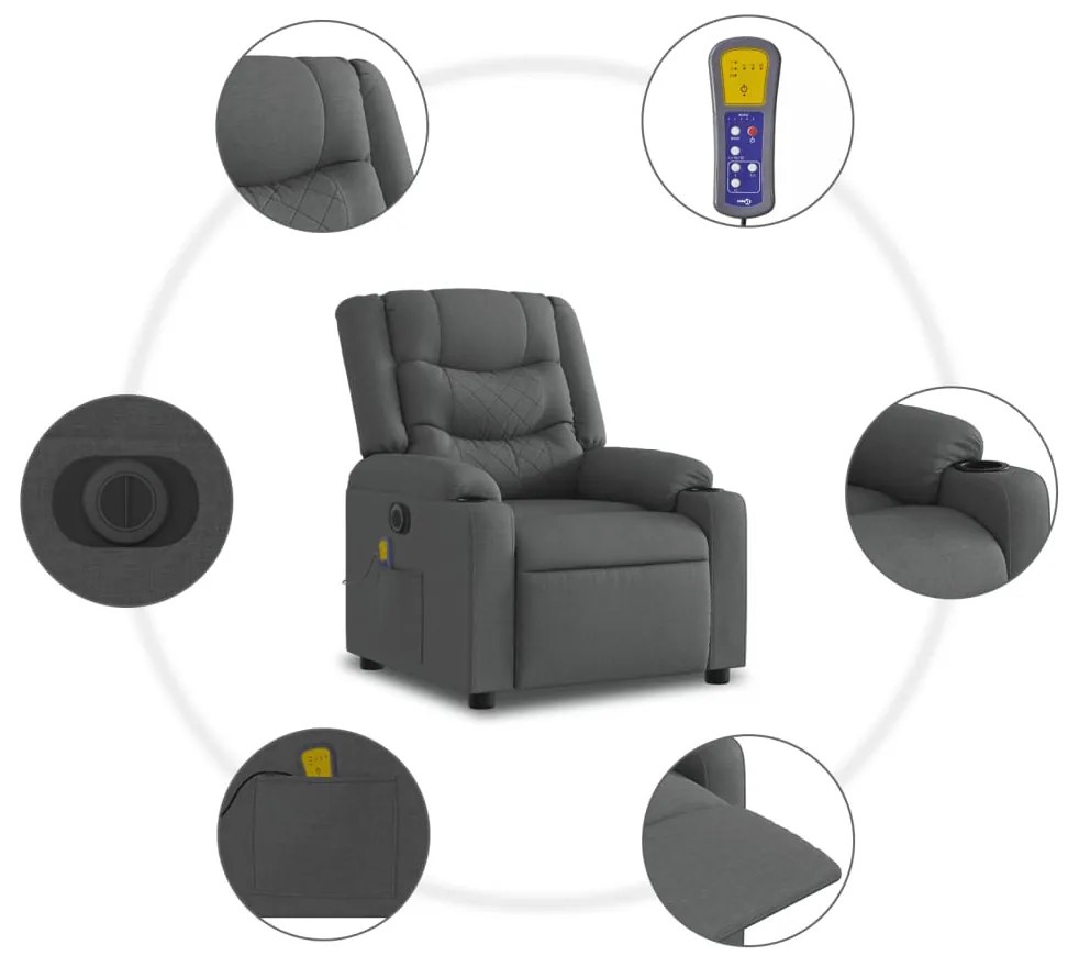 Poltrona elétrica elevatória massagens tecido cinzento-escuro