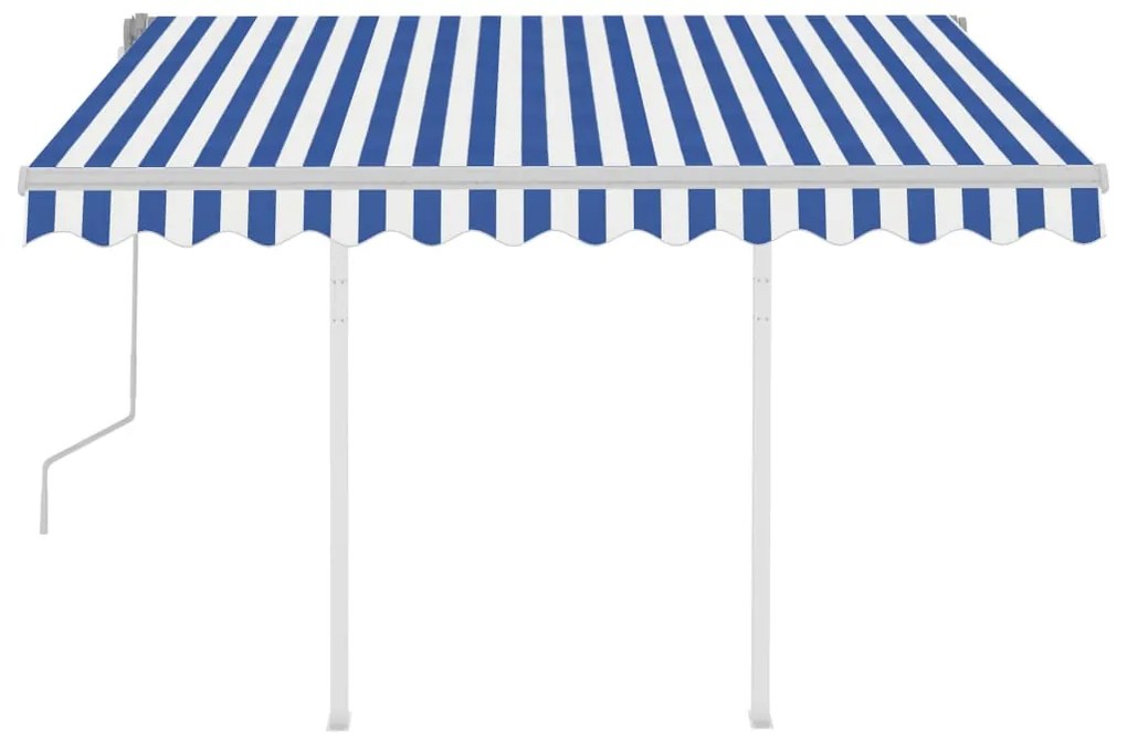 Toldo retrátil manual com postes 3x2,5 m azul e branco
