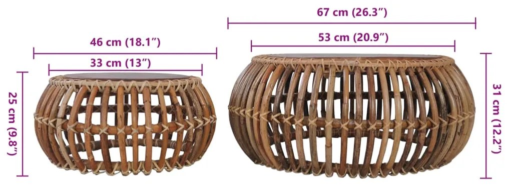 Mesas de centro 2 pcs vime genuíno