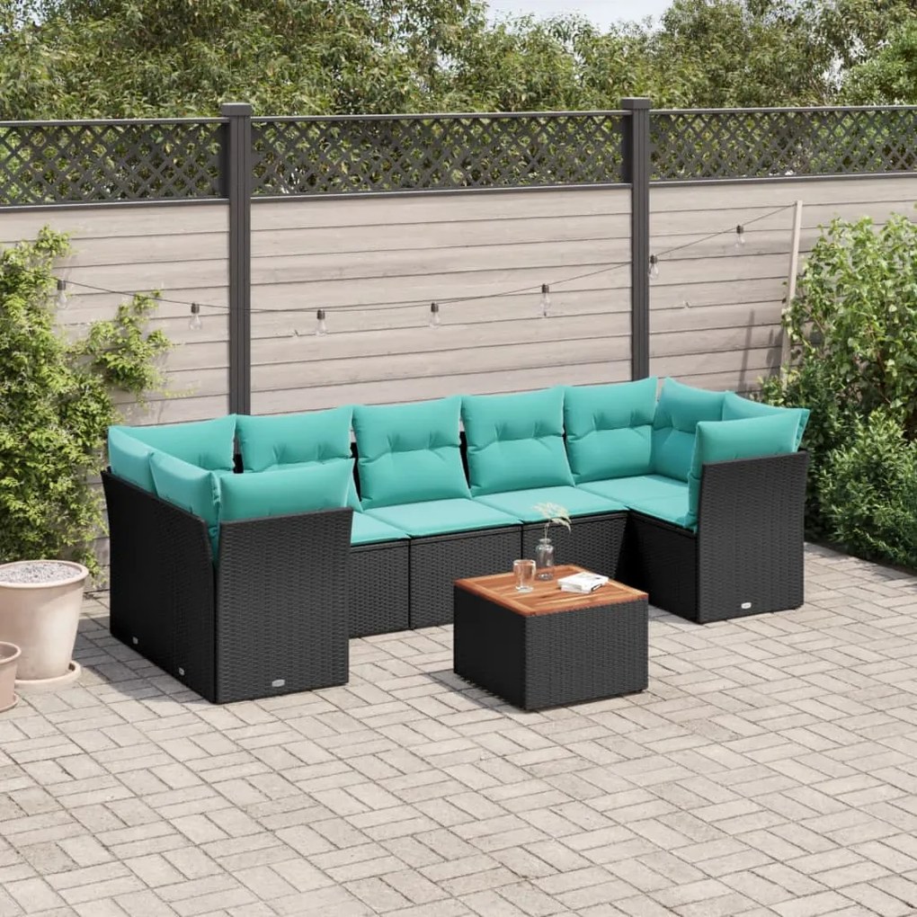 vidaXL 8 pcs conjunto de sofás p/ jardim c/ almofadões vime PE preto