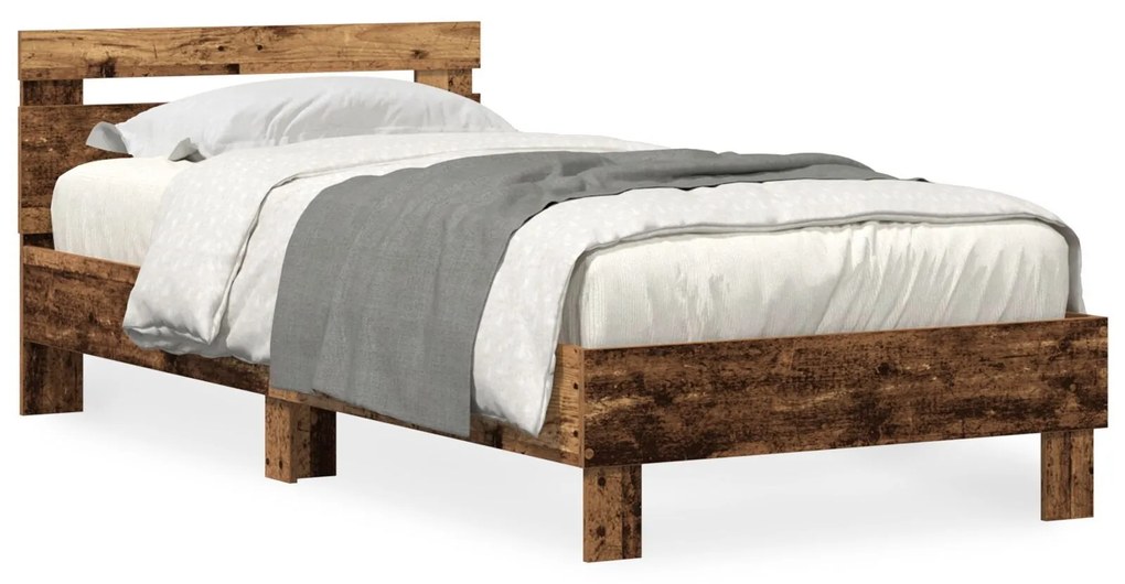 Estrutura de Cama sem Colchão com Luzes LED Madeira Velha 90x190 cm