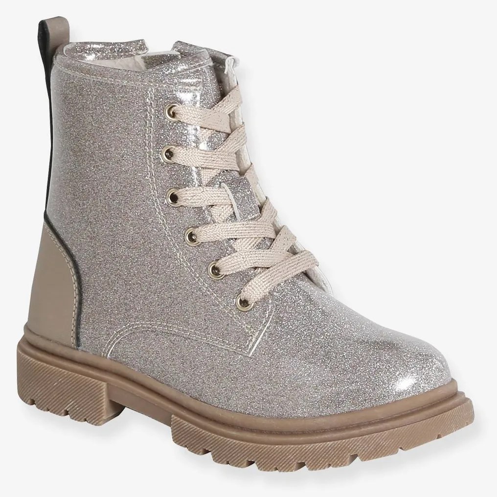 Botins com atacadores e fecho coleção maternal, para criança  dourado