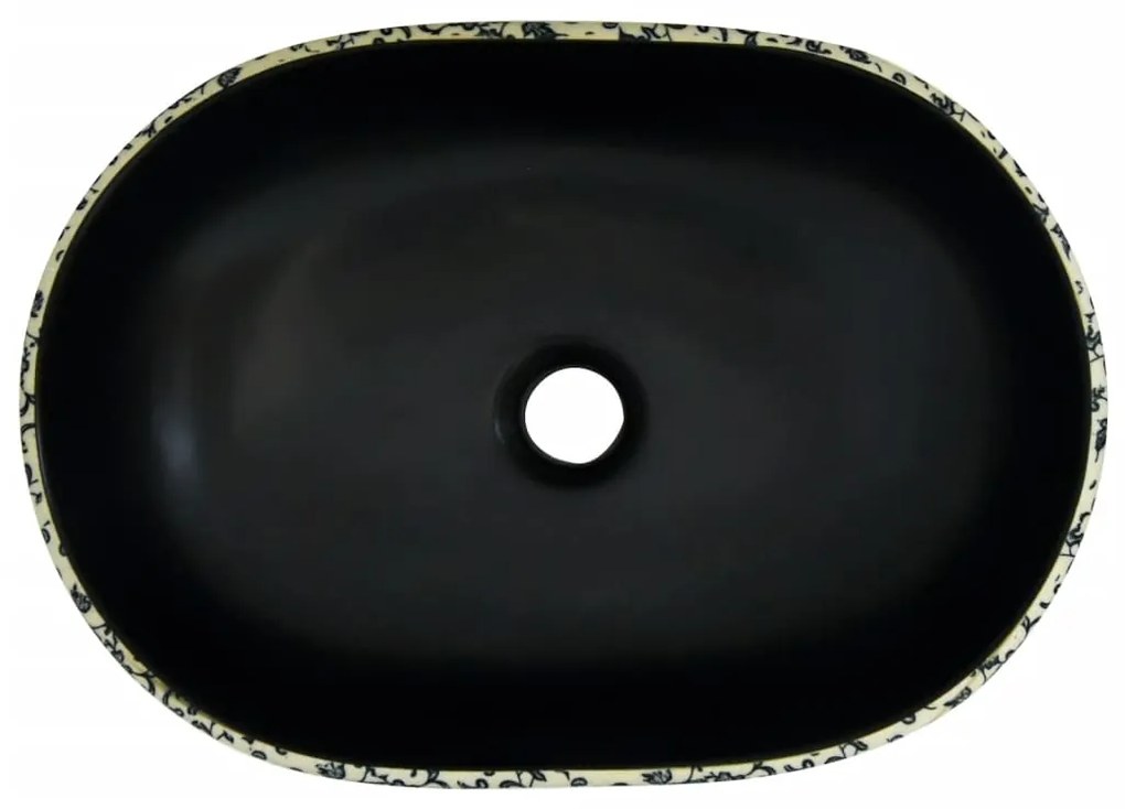 Lavatório de bancada oval 47x33x13 cm cerâmica preto e azul