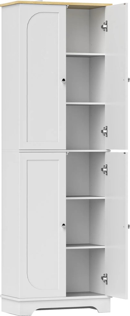 HOMCOM Móvel Auxiliar de Cozinha Armário de Cozinha Armário Alto de Cozinha com 4 Portas e Prateleiras Ajustáveis 60x30x183 cm Branco | Aosom Portugal