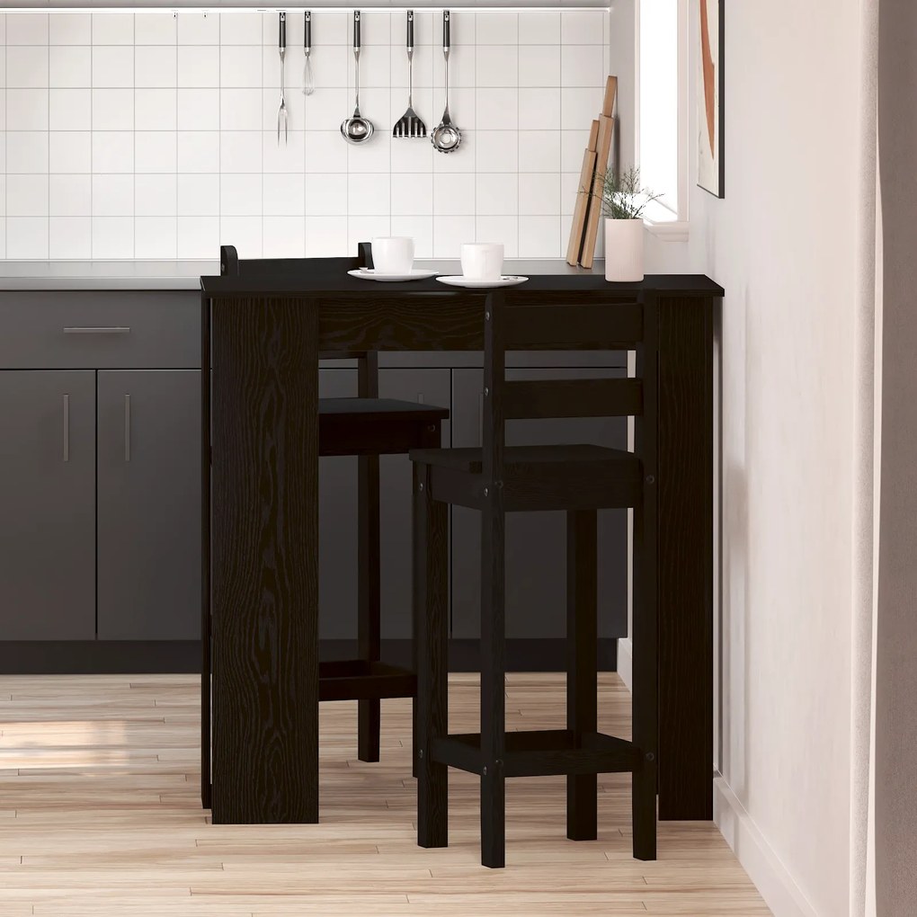 Mesa de Bar vidaXL com Prateleira - Carvalho Preto, 102x50x103.5 cm, Feita de Madeira Engenharia