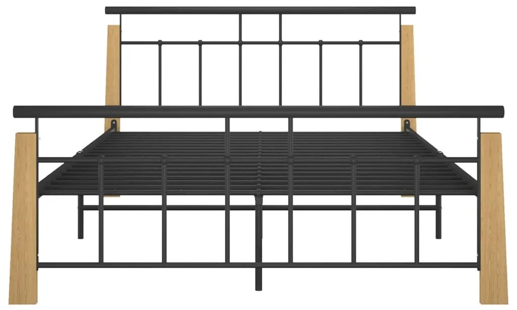 Estrutura de cama 140x200 cm metal/madeira de carvalho maciça