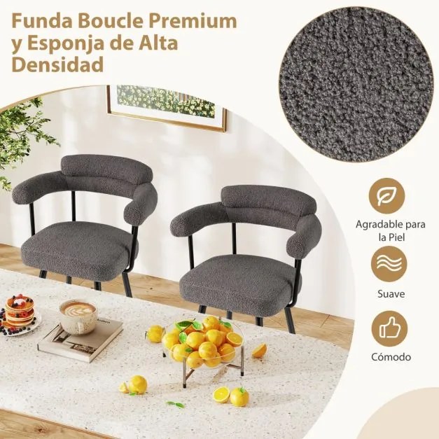 Conjunto de 2 bancos giratórios com encosto e braços curvos com pernas de metal e apoio para os pés 63 x 54 x 100 cm Cinzento