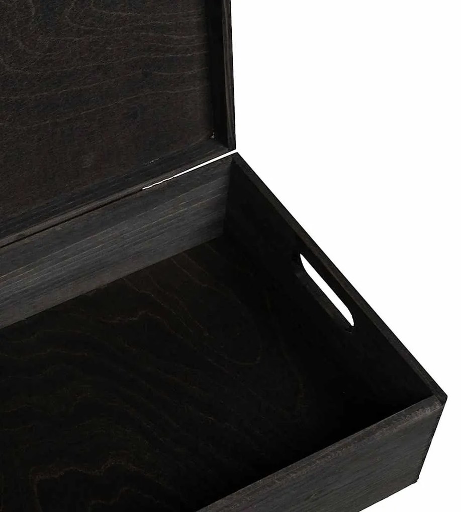 Caixa madeira tampa pegas preta 40x30x13cm pinho madeira maciça