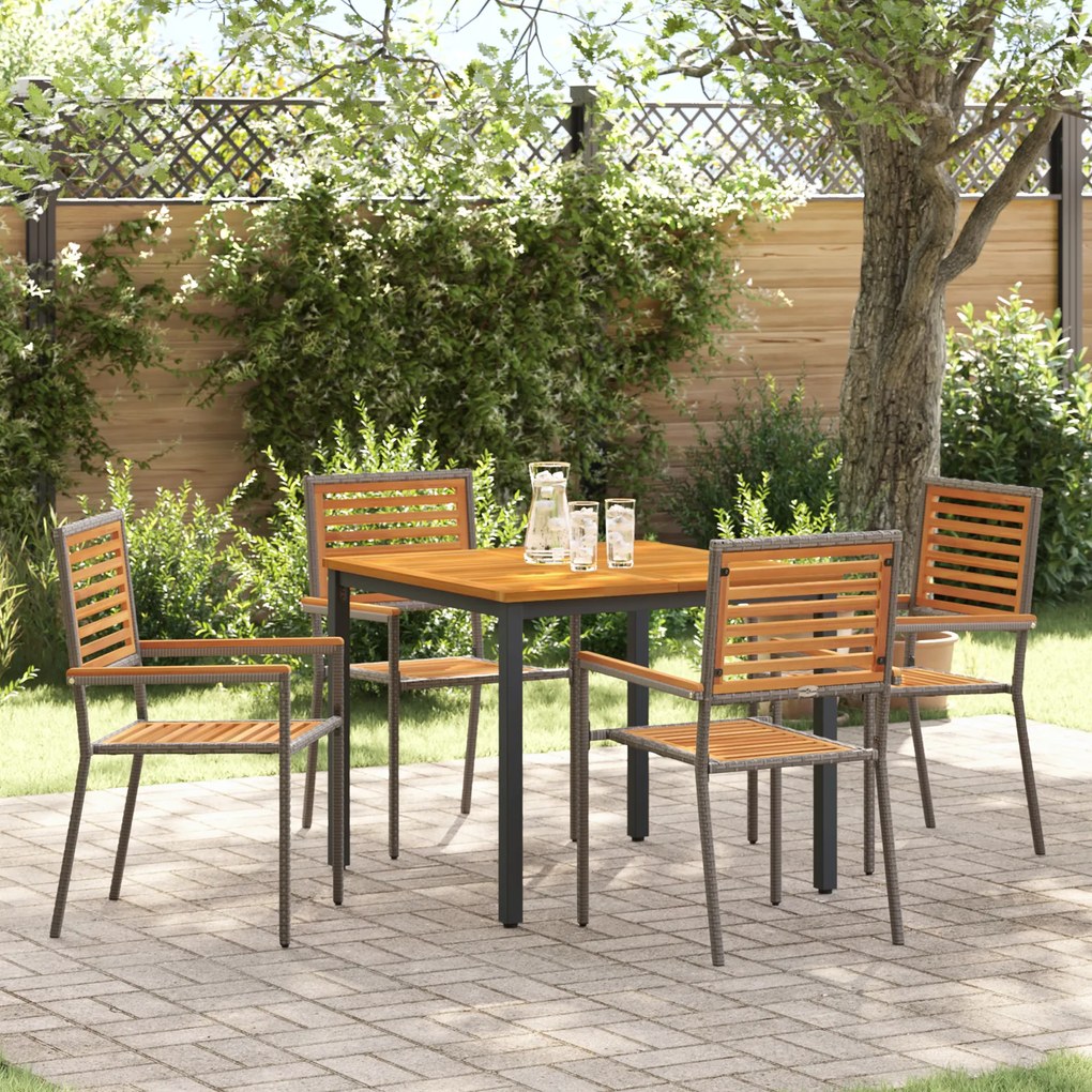 vidaXL Conjunto de Jantar para Jardim Conjunto de 3 Cinza Metal e madeira
