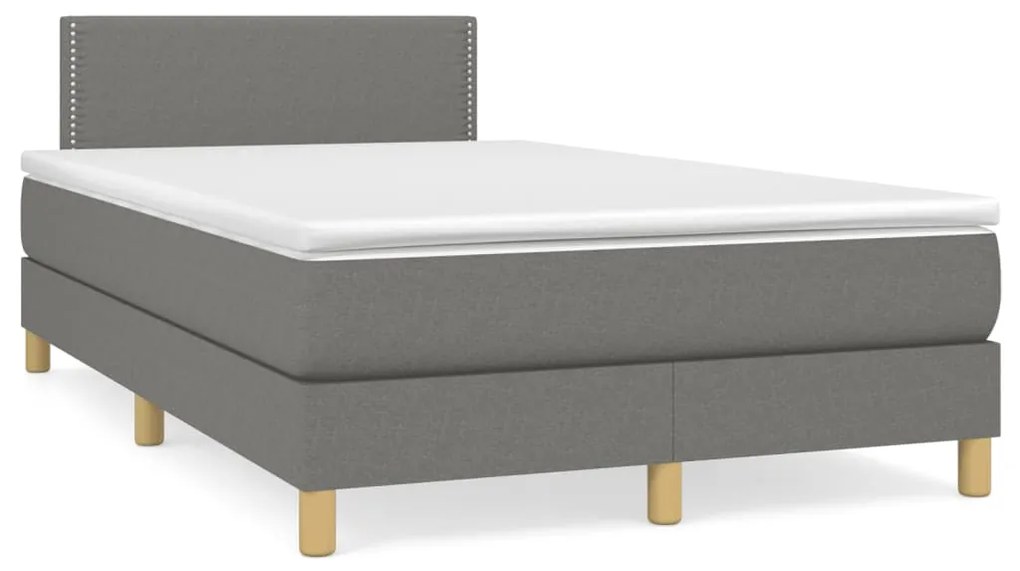 Cama box spring c/ colchão e LED 120x190 cm tecido cinza-escuro