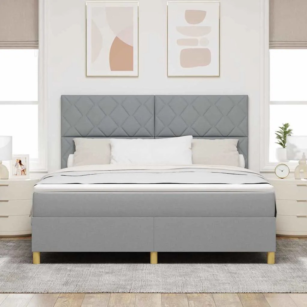 Cama Box Spring com Colchão e LED Cinza Claro 180x200 cm Tecido