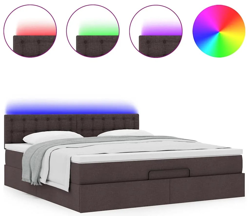 Cama Otomana com colchão&amp;LEDs 180x200cm tecido castanho-escuro