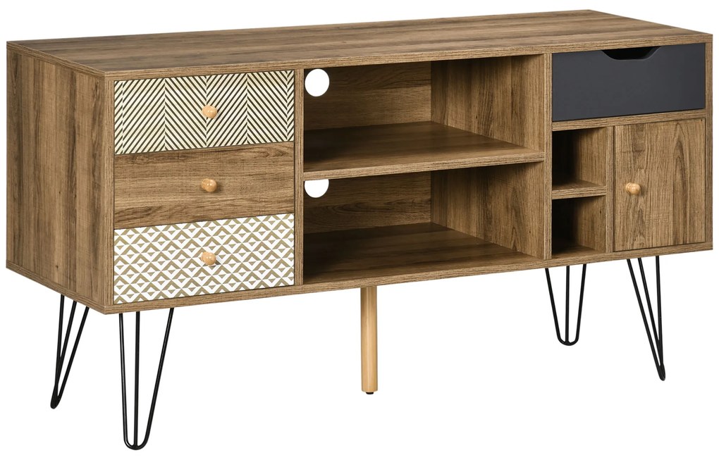 HOMCOM Móvel de TV com Prateleira de Armazenamento 4 Gavetas e Pés de Metal Móvel de TV para Televisores de até 50 Polegadas para Escritório 120x39x64cm Marrom
