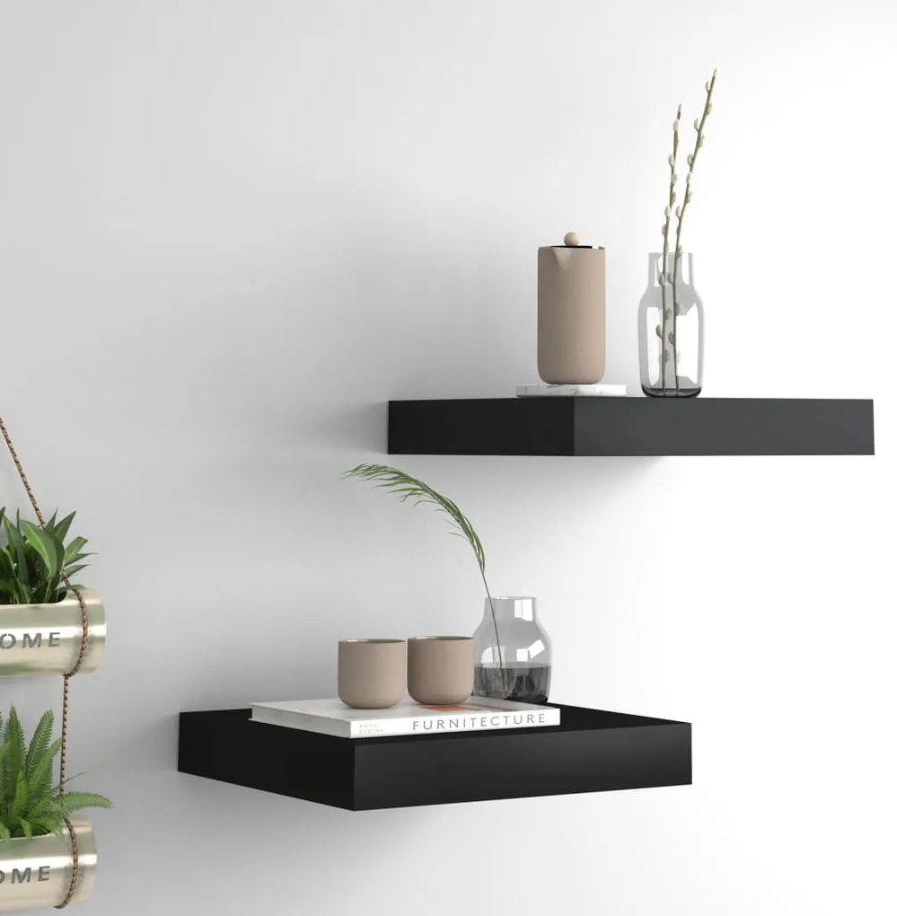 Prateleiras de parede suspensas 2 pcs 23x23,5x3,8cm MDF preto