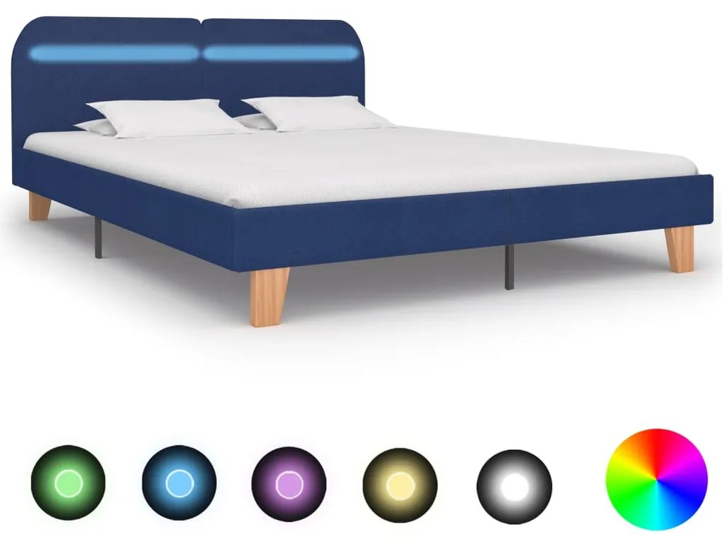 Estrutura de cama com LED em tecido 180x200 cm azul