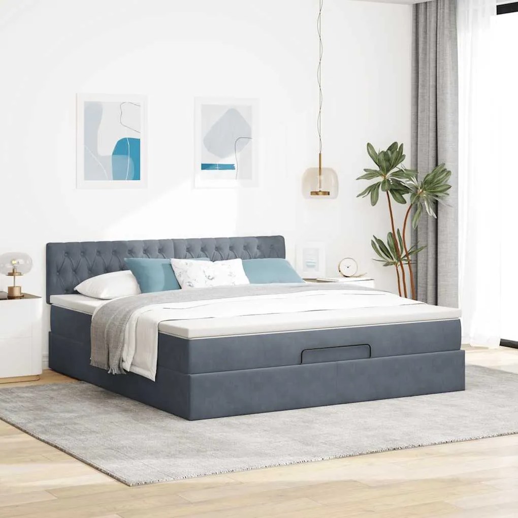 Estrutura de cama otomana com colchão 180x200cm cinzento escuro