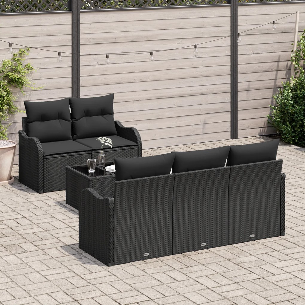 Conjunto de Sofá de Jardim de 6 Peças com Almofadas Preto de Poliratta