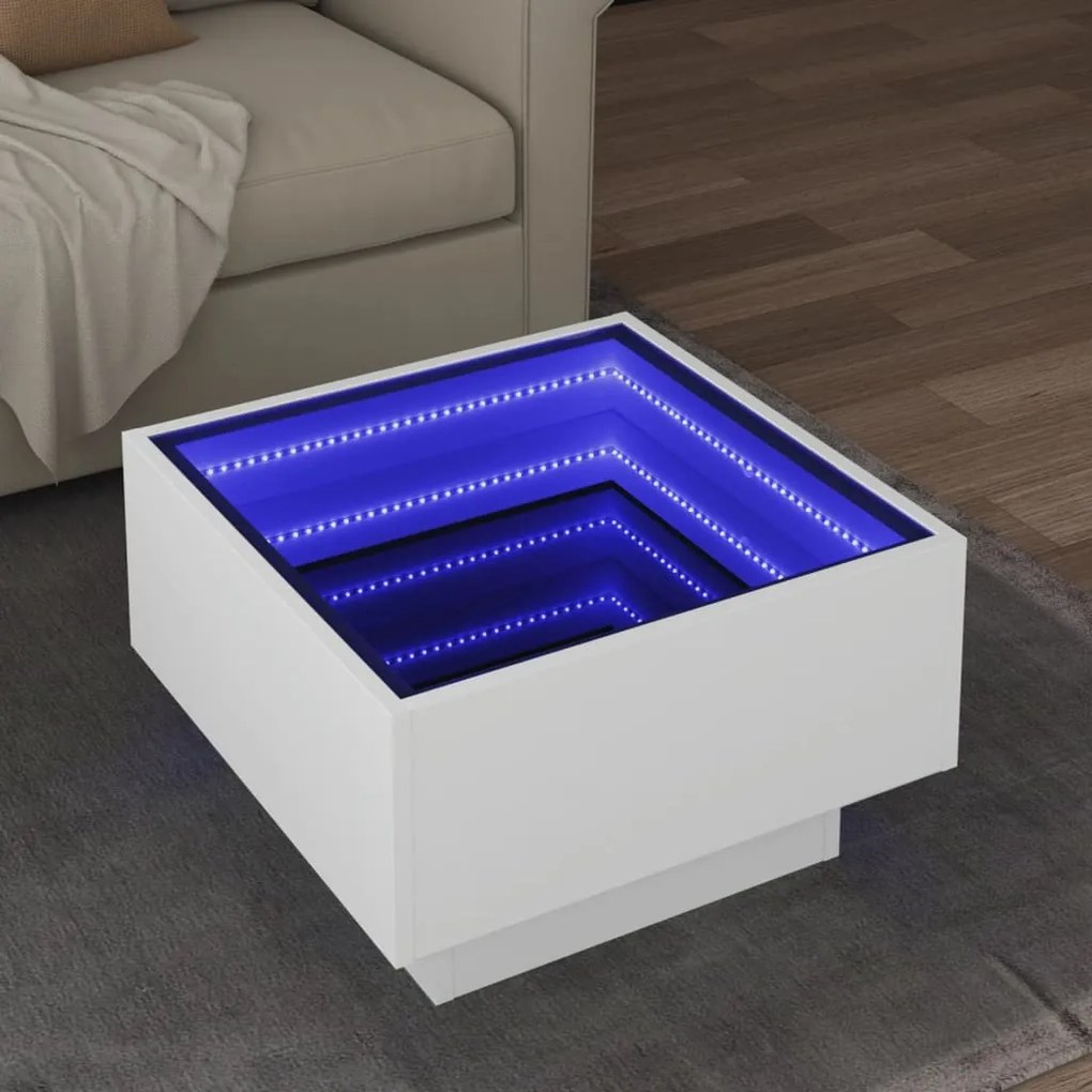 vidaXL Mesa de centro c/ LEDs 50x50x30 cm derivados de madeira branco