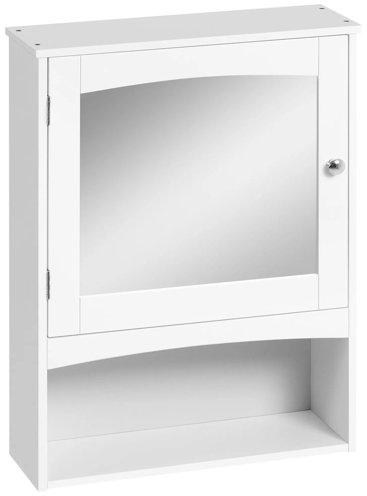 Armário Casa de Banho de Parede com Espelho 1 Porta Prateleira Interior Ajustável e Compartimento Aberto Armário Suspenso Multiuso para Cozinha Sala d