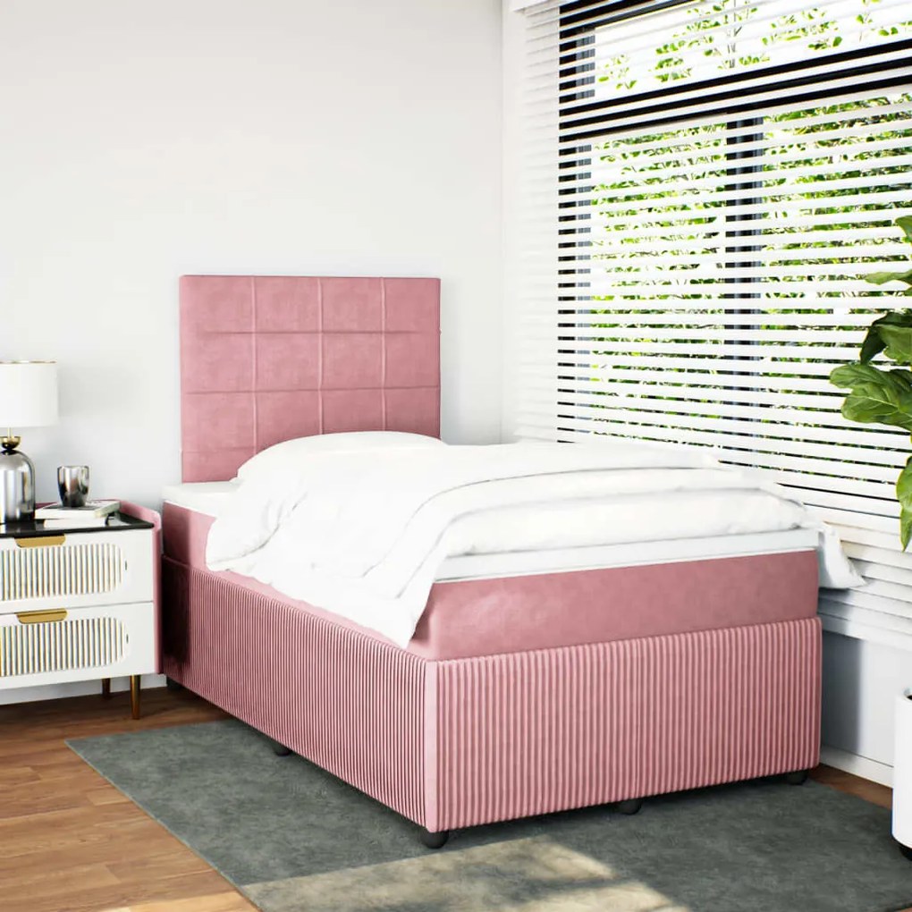 Cama boxspring com colchão 120x190 cm veludo rosa